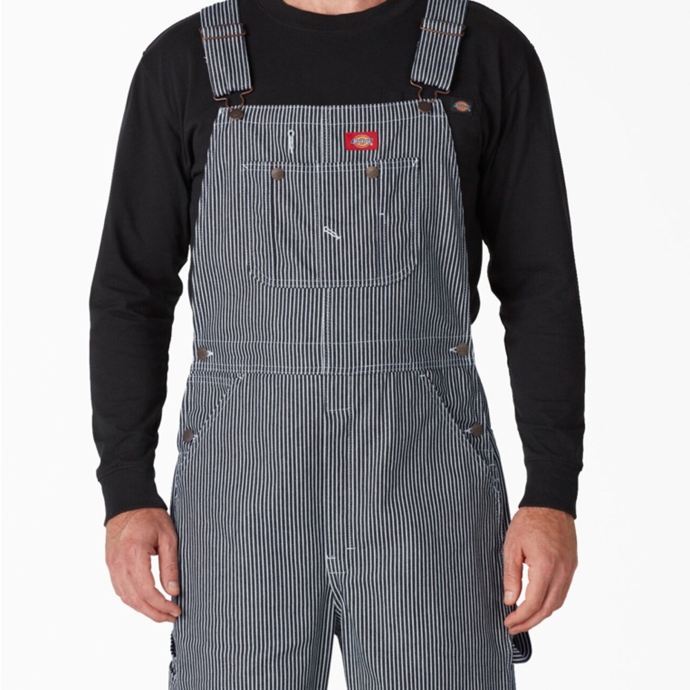 Mens Dickies Navy and White Striped Overalls sz 34 waist